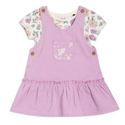 Baby Girls Floral Print T-Shirt and Solid Pinafore Pinny Pack of 2, Pink and Lilac