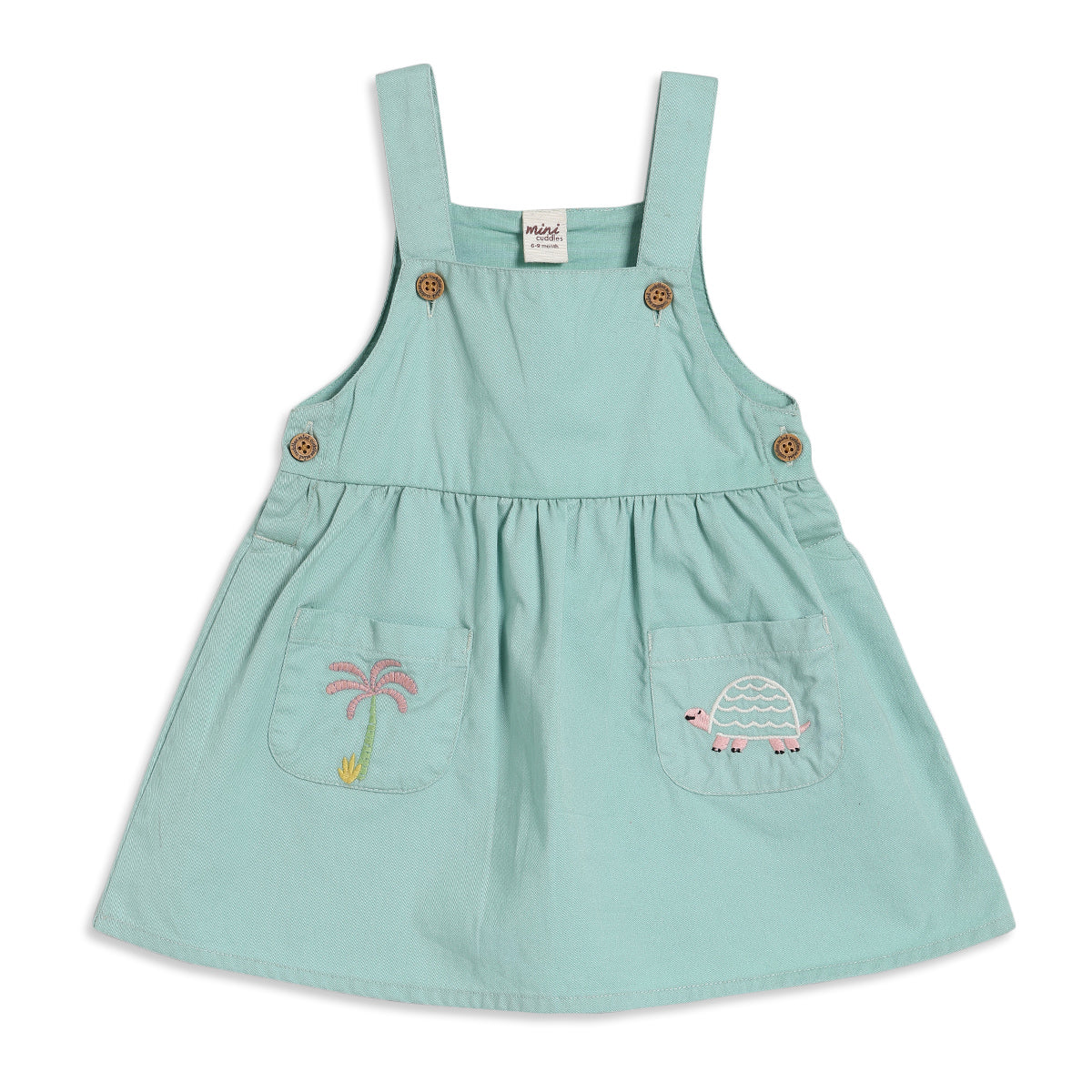 Baby Girls Printed Top with Solid Pinafore Pinny Set, Mint Green