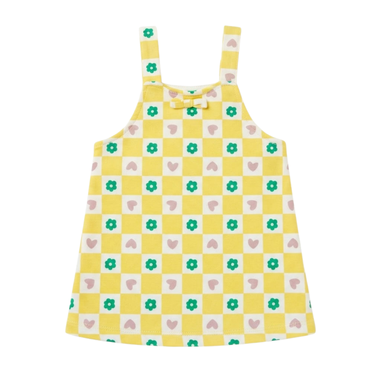 Baby Girls Yellow and White Cotton Printed Pinny Set Regular Fit Casual Wear
