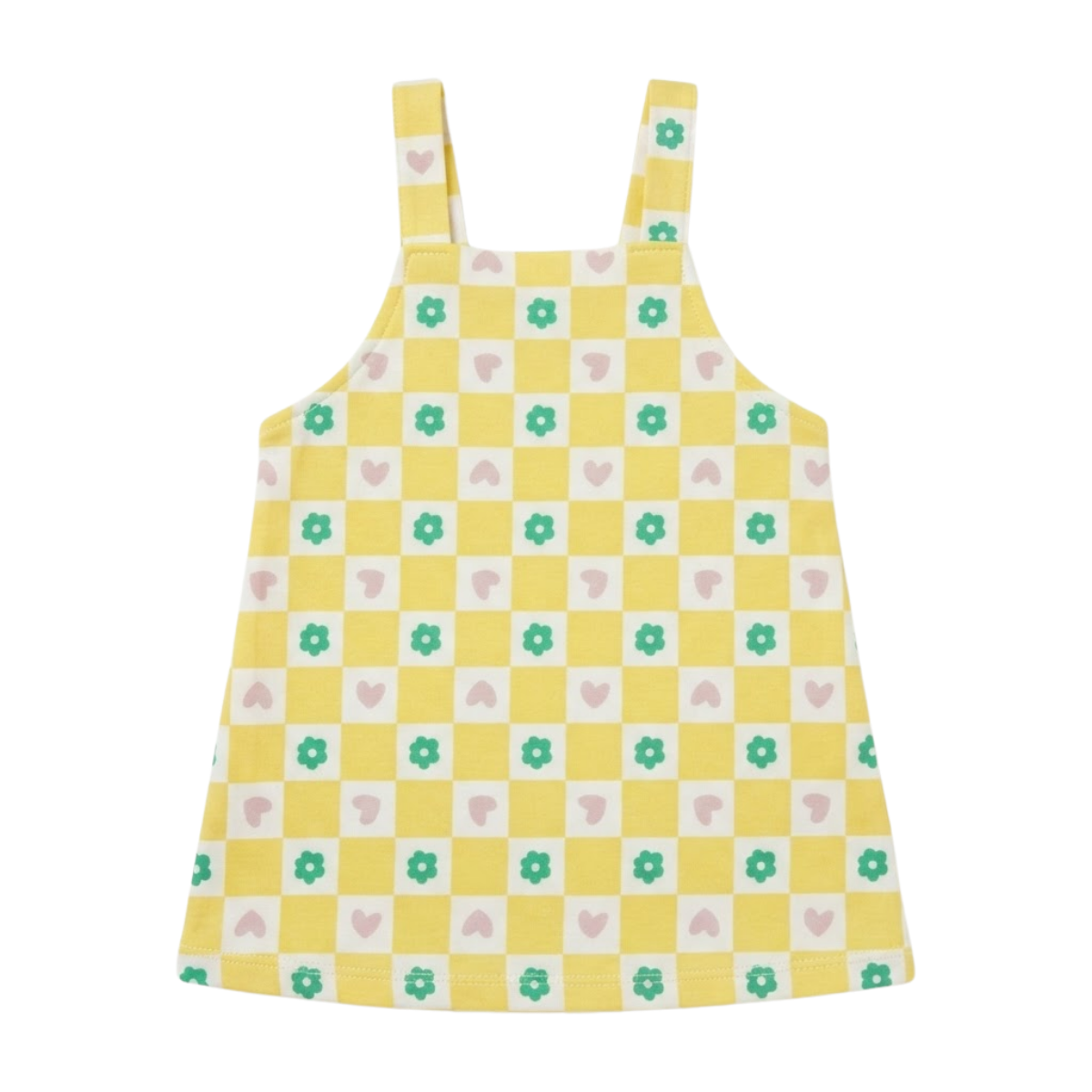 Baby Girls Yellow and White Cotton Printed Pinny Set Regular Fit Casual Wear