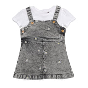 Baby Girls Daisy Embroidered Denim Pinny Set, Black