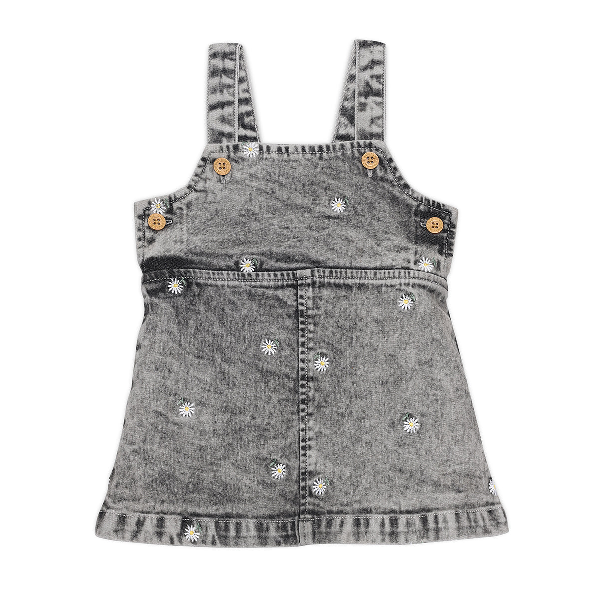 Baby Girls Daisy Embroidered Denim Pinny Set, Black