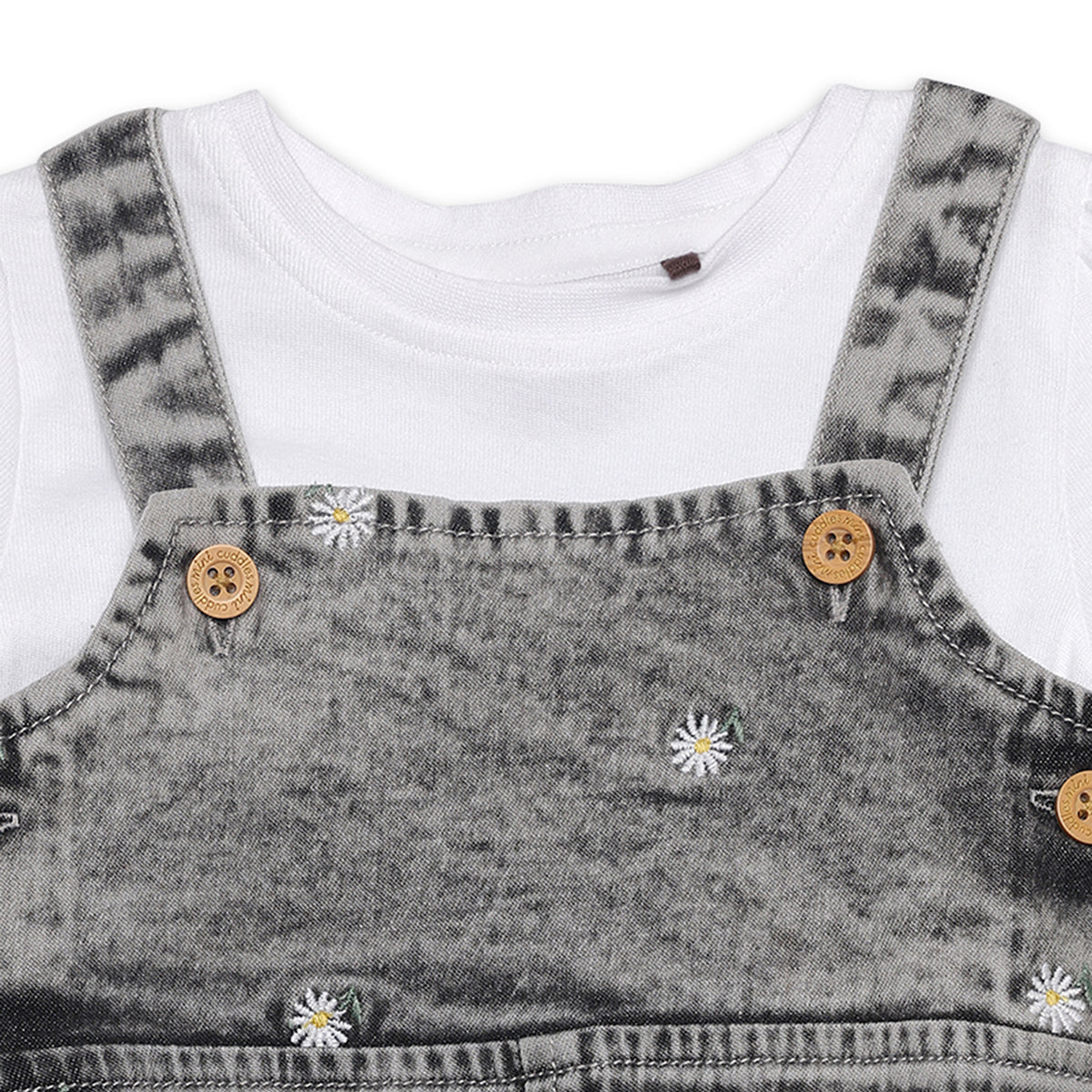 Baby Girls Daisy Embroidered Denim Pinny Set, Black