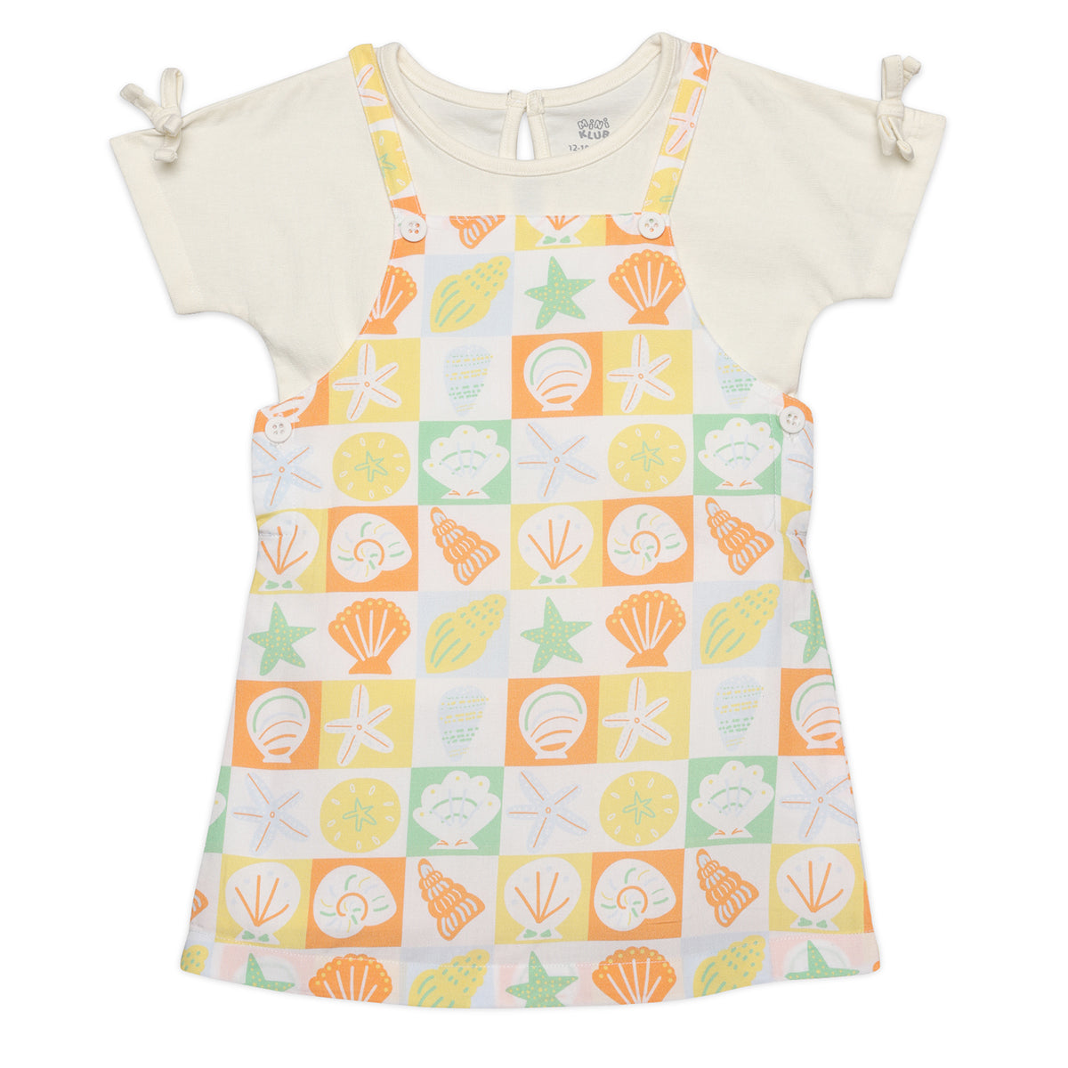 Baby Girls All Over Print Dungaree Dress Set, Multi Colour