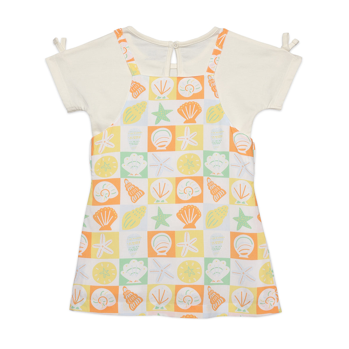 Baby Girls All Over Print Dungaree Dress Set, Multi Colour