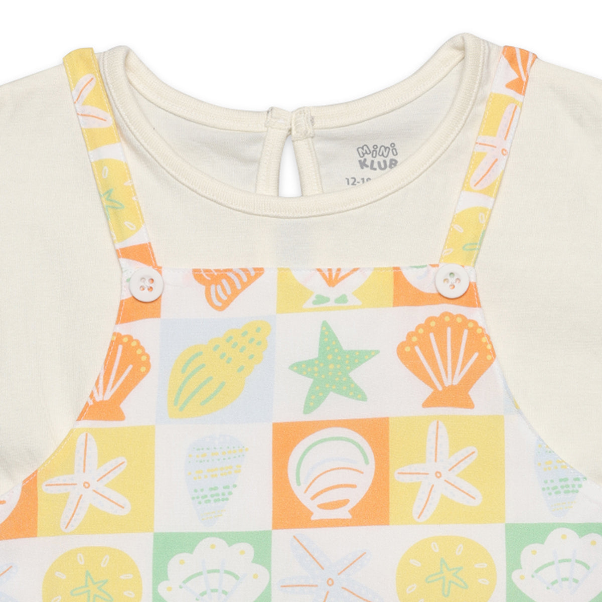 Baby Girls All Over Print Dungaree Dress Set, Multi Colour