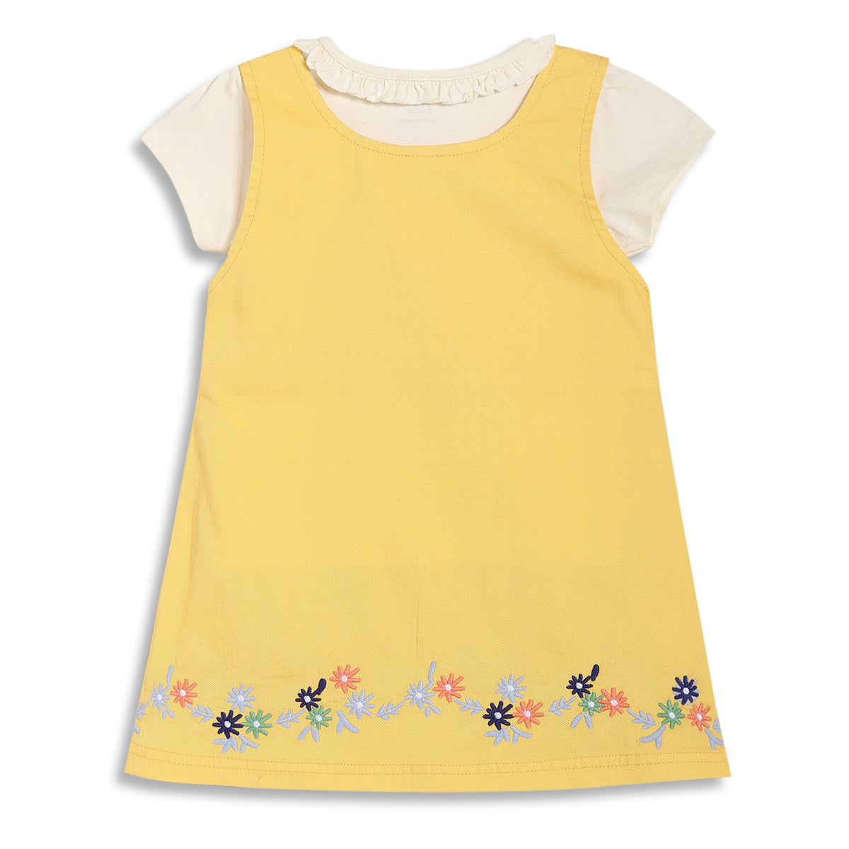 Baby Girls Embroidered Pinafore Set with Top, Yellow and Cream