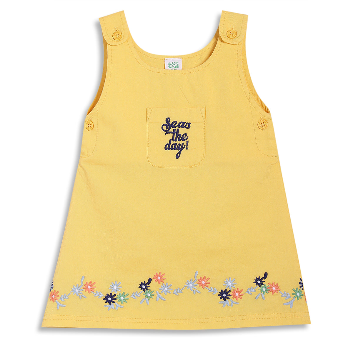 Baby Girls Embroidered Pinafore Set with Top, Yellow and Cream