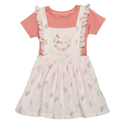 Baby Girls Animal Printed Pinny Set, Peach and Cream