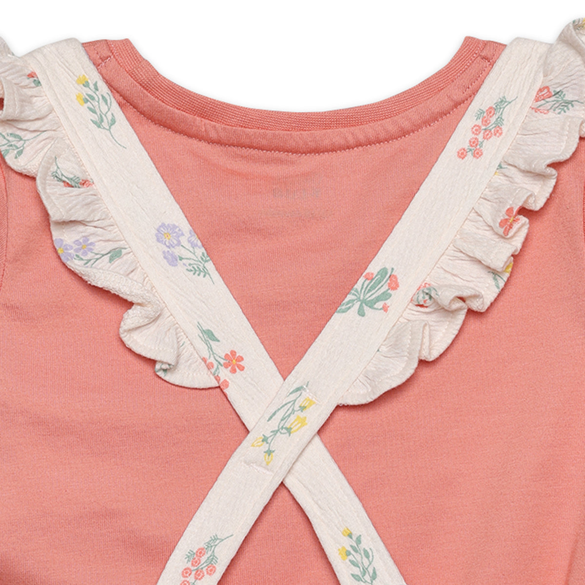Baby Girls Animal Printed Pinny Set, Peach and Cream