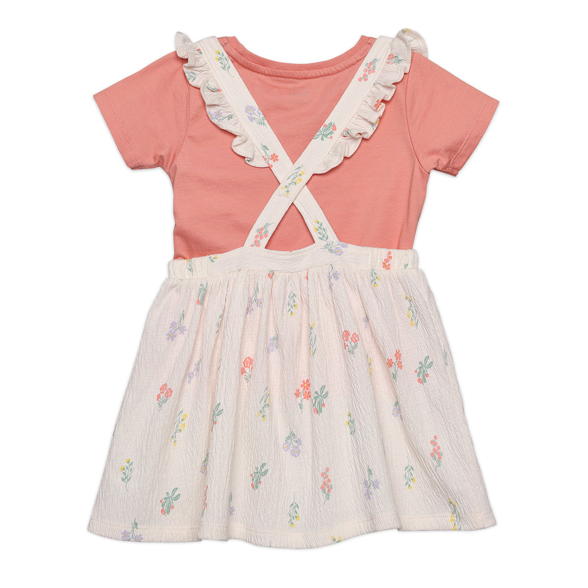 Baby Girls Animal Printed Pinny Set, Peach and Cream