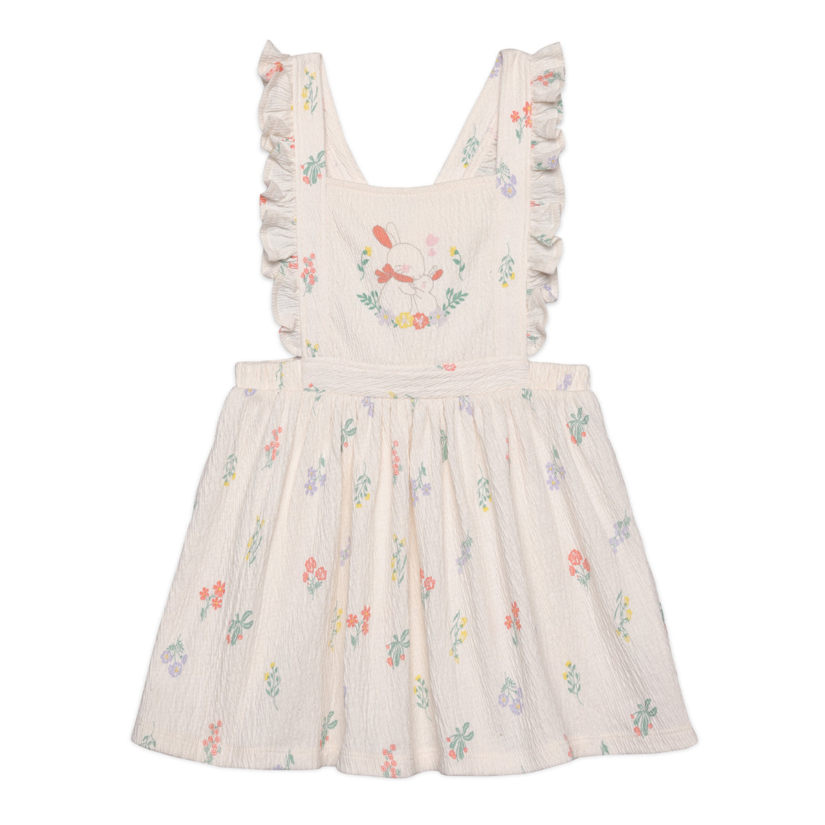 Baby Girls Animal Printed Pinny Set, Peach and Cream