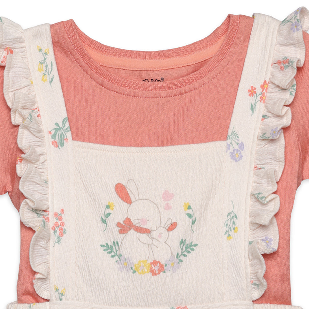 Baby Girls Animal Printed Pinny Set, Peach and Cream