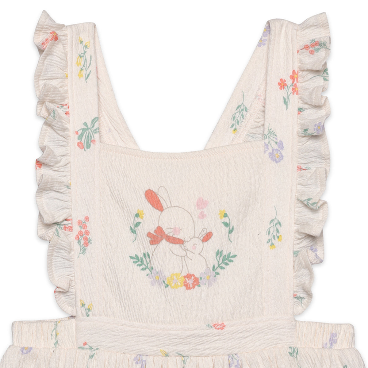 Baby Girls Animal Printed Pinny Set, Peach and Cream