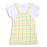 Baby Girls Checked Dungaree Set with T-Shirt, Pack of 2, Yellow and White