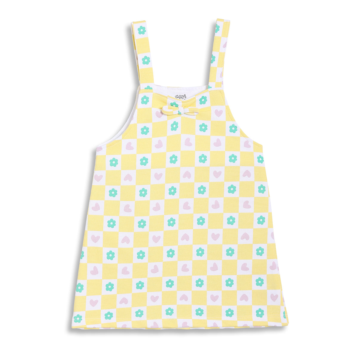 Baby Girls Checked Dungaree Set with T-Shirt, Pack of 2, Yellow and White
