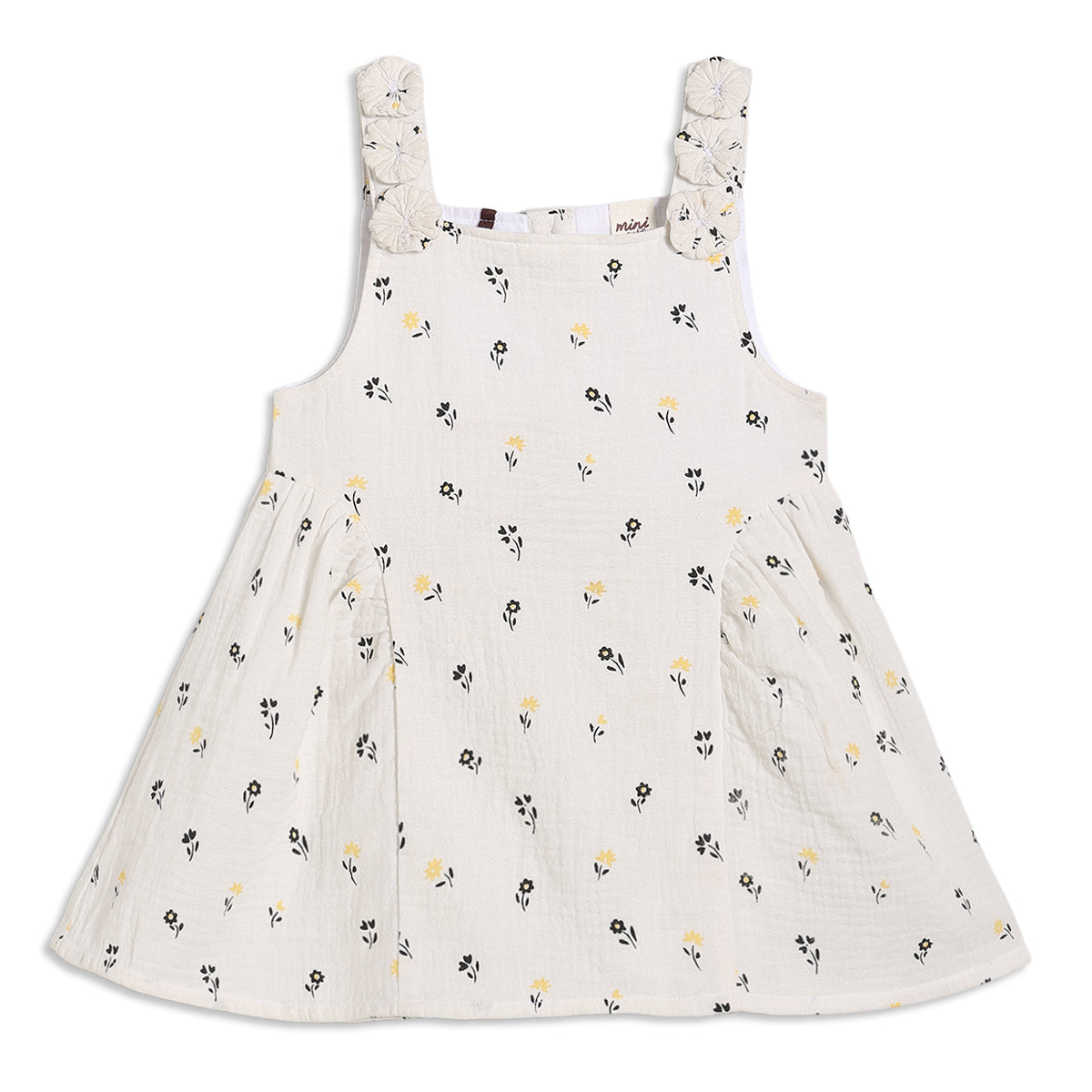 Baby Girls Floral Print Pinny Set with Yellow Top and Headband, Pack of 3, Cream and Yellow