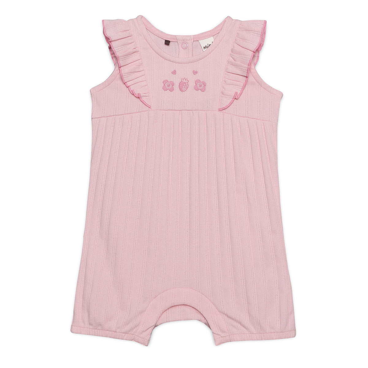 Baby Girls Embroidered Ruffle Rib Romper, Pink