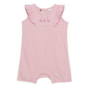 Baby Girls Embroidered Ruffle Rib Romper, Pink