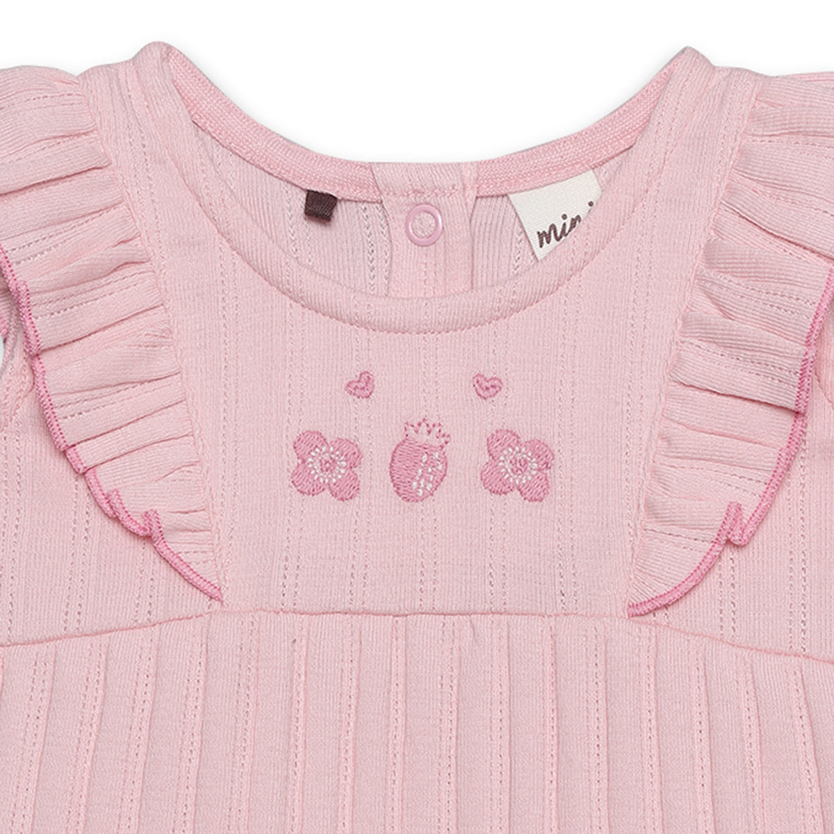 Baby Girls Embroidered Ruffle Rib Romper, Pink