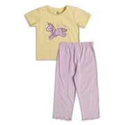 Baby Girls Unicorn Print Top & Solid Pants Sleepwear Set, Yellow and Purple
