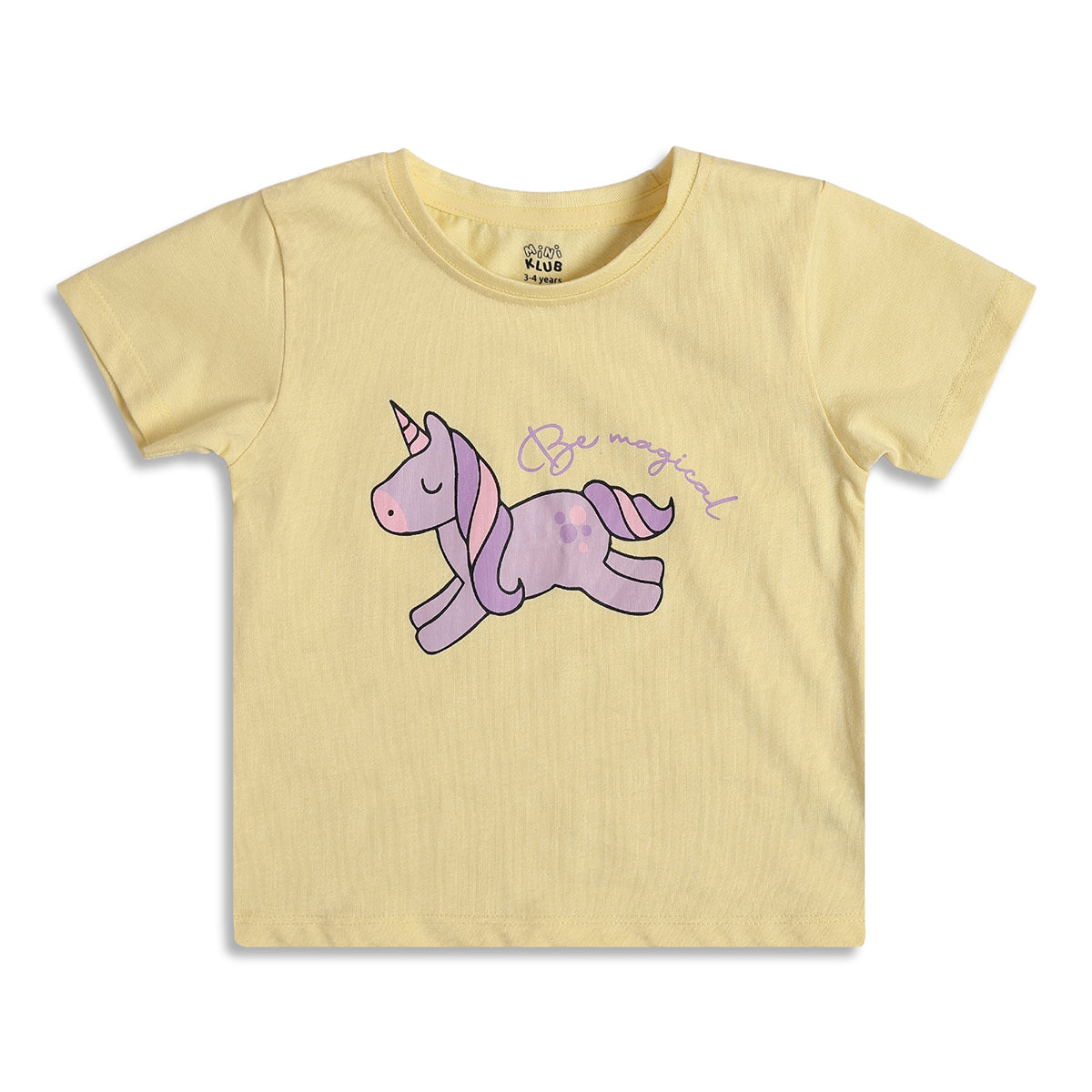 Baby Girls Unicorn Print Top & Solid Pants Sleepwear Set, Yellow and Purple