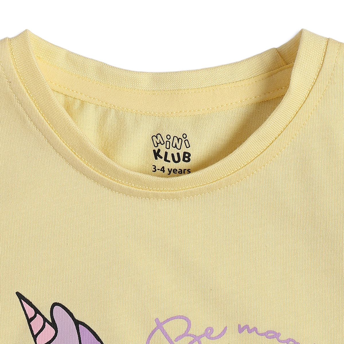Baby Girls Unicorn Print Top & Solid Pants Sleepwear Set, Yellow and Purple