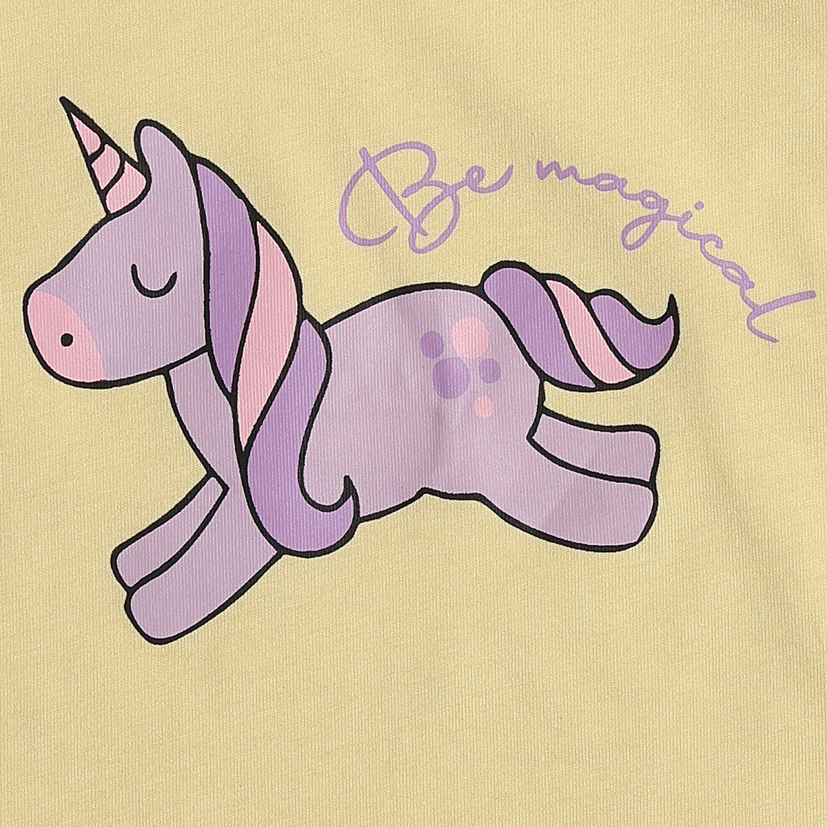 Baby Girls Unicorn Print Top & Solid Pants Sleepwear Set, Yellow and Purple
