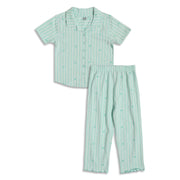 Baby Girls Heart Print Striped Night Suit Set, Green
