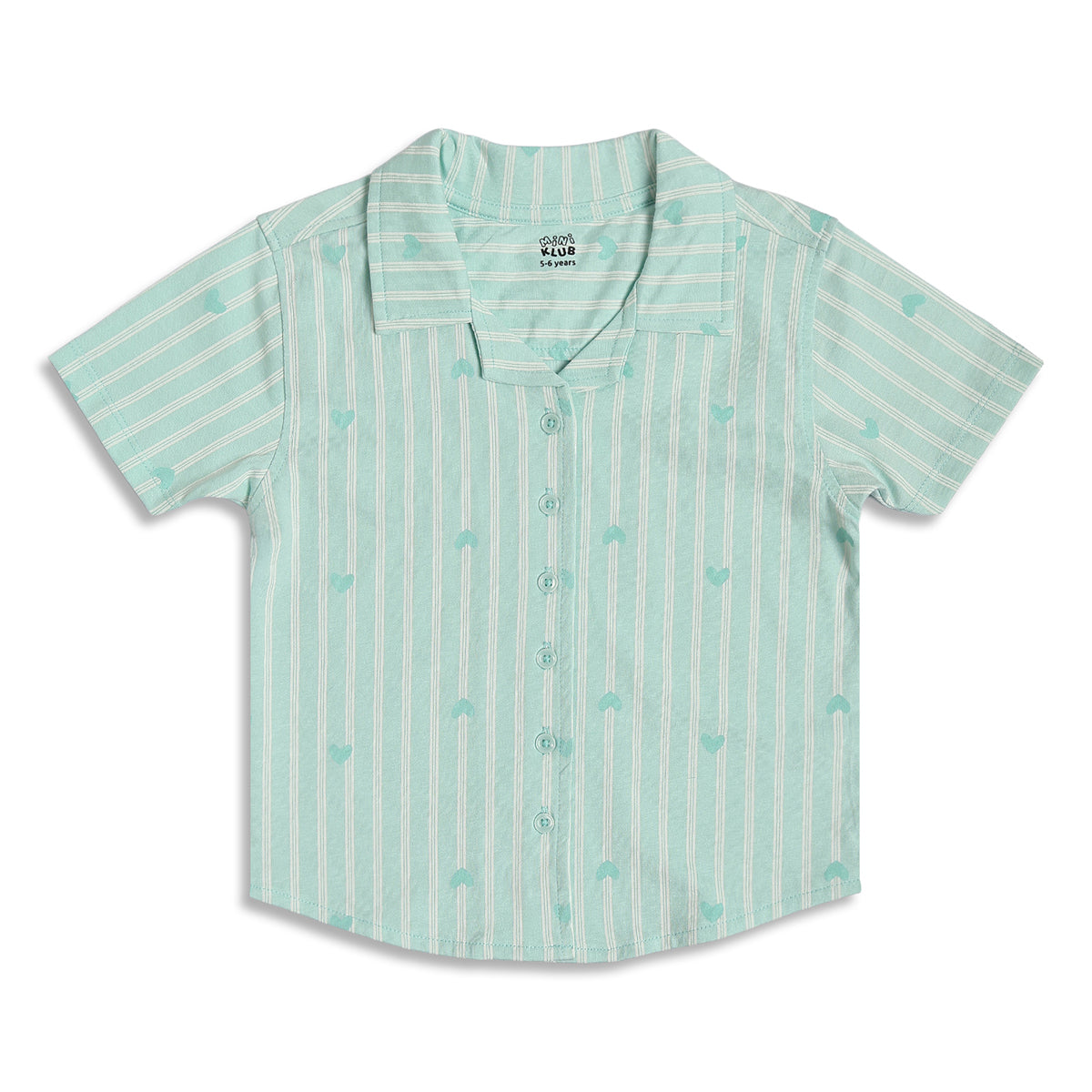 Baby Girls Heart Print Striped Night Suit Set, Green