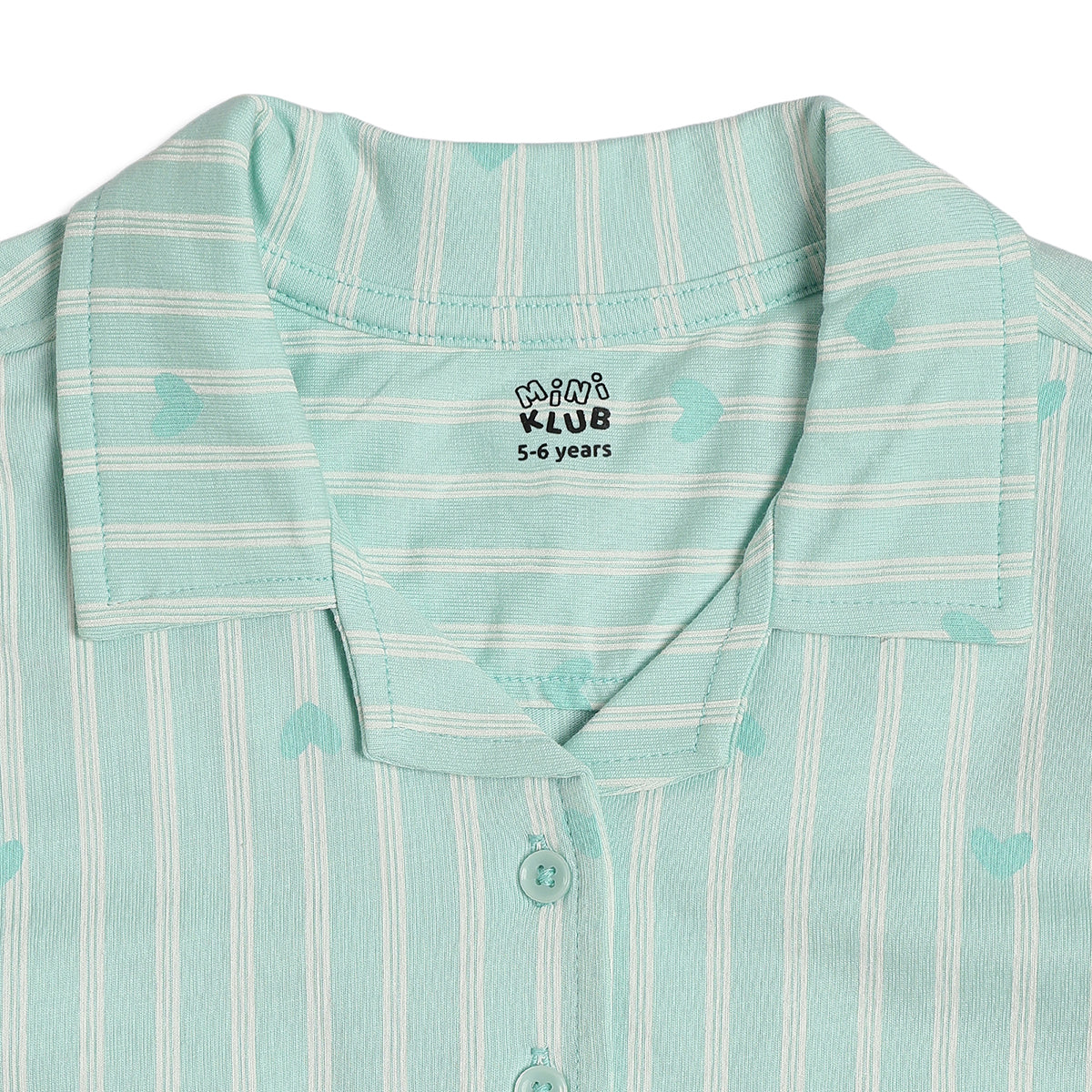 Baby Girls Heart Print Striped Night Suit Set, Green