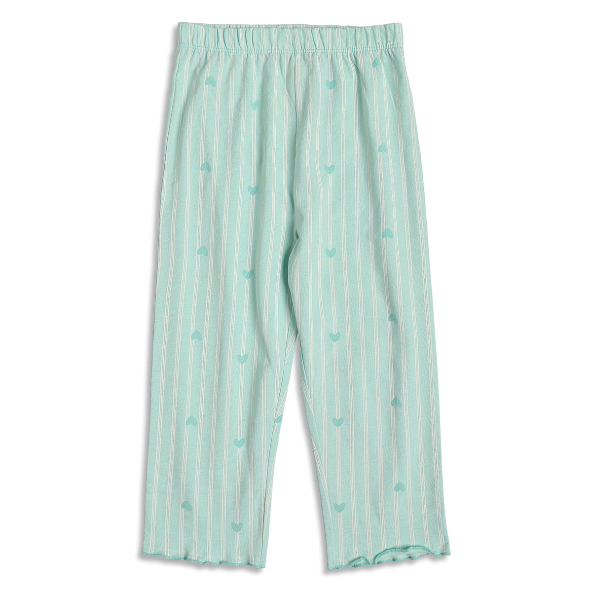 Baby Girls Heart Print Striped Night Suit Set, Green