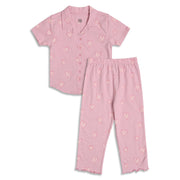 Baby Girls Heart Print Night Suit Set, Pink