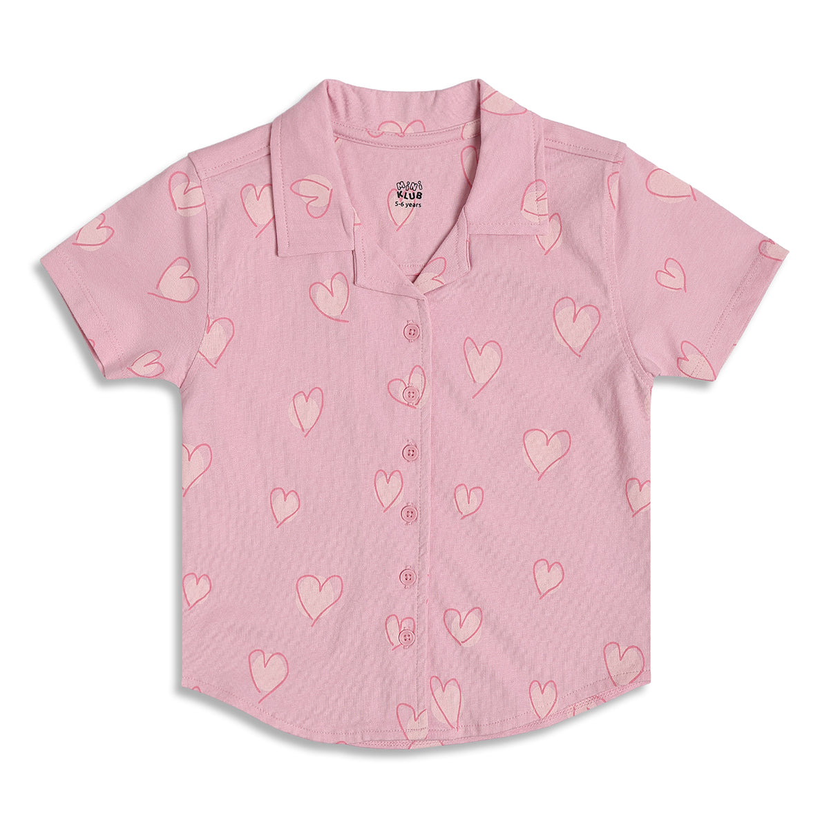 Baby Girls Heart Print Night Suit Set, Pink