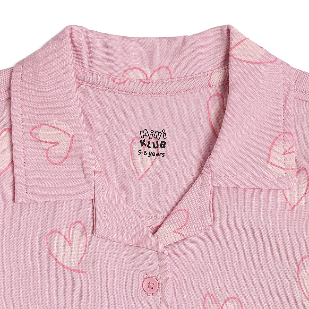 Baby Girls Heart Print Night Suit Set, Pink