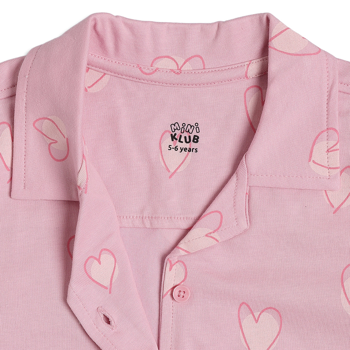 Baby Girls Heart Print Night Suit Set, Pink