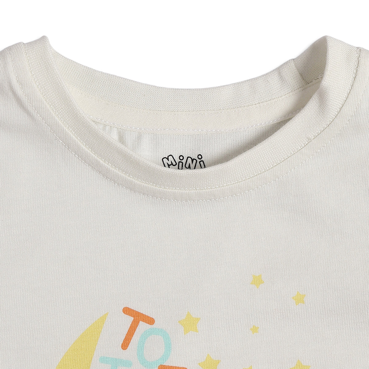 Baby Girls Moon Print Top & Shorts Night Suit Set, Off White & Peach