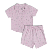 Baby Girls Floral Print Shirt & Shorts Night Suit Set, Pink