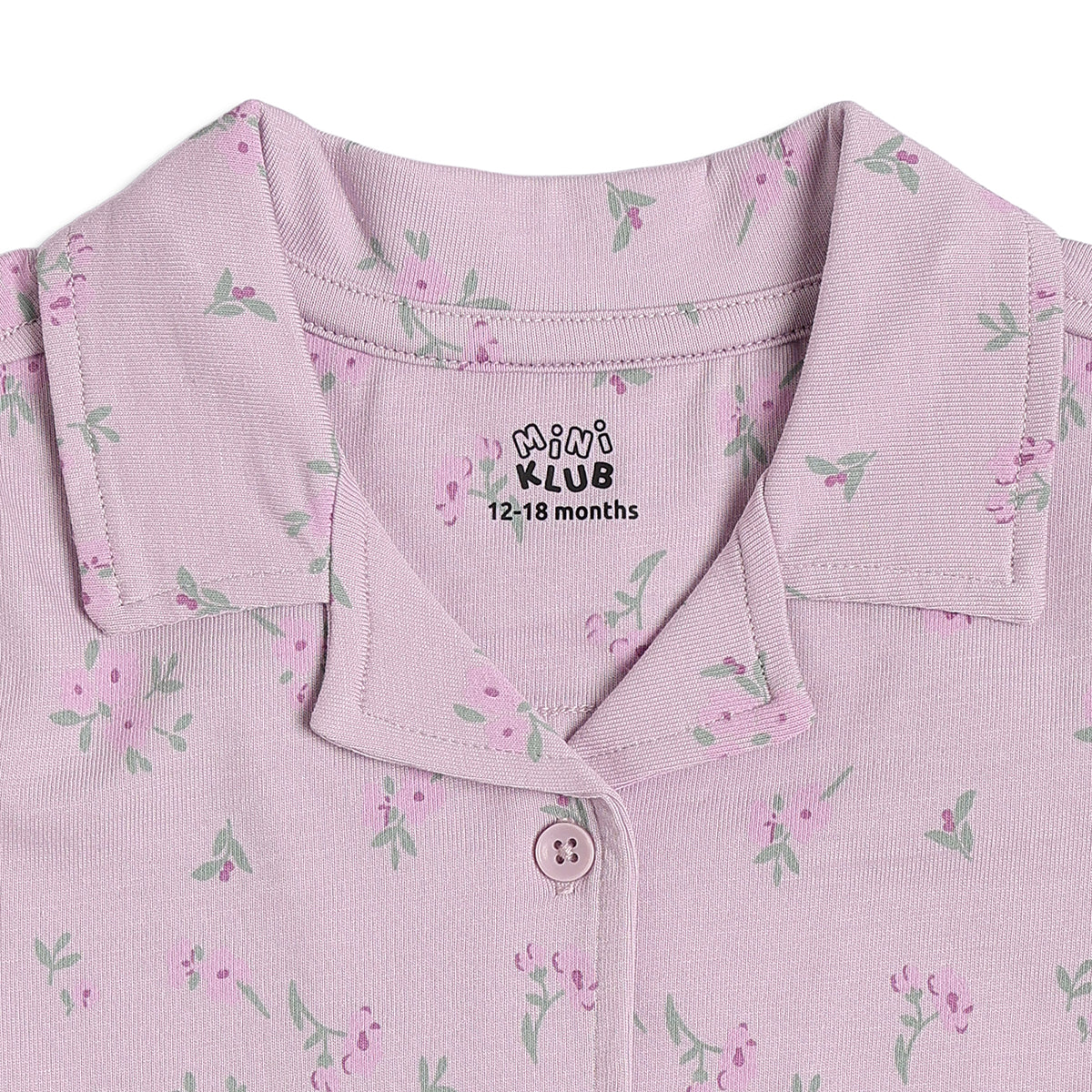 Baby Girls Floral Print Shirt & Shorts Night Suit Set, Pink