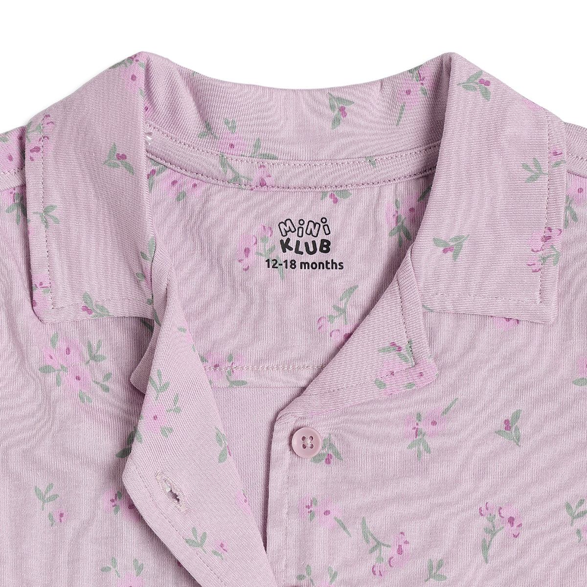 Baby Girls Floral Print Shirt & Shorts Night Suit Set, Pink