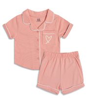 Baby Girls Solid Shirt & Shorts Night Suit Set with Collar Neck, Peach