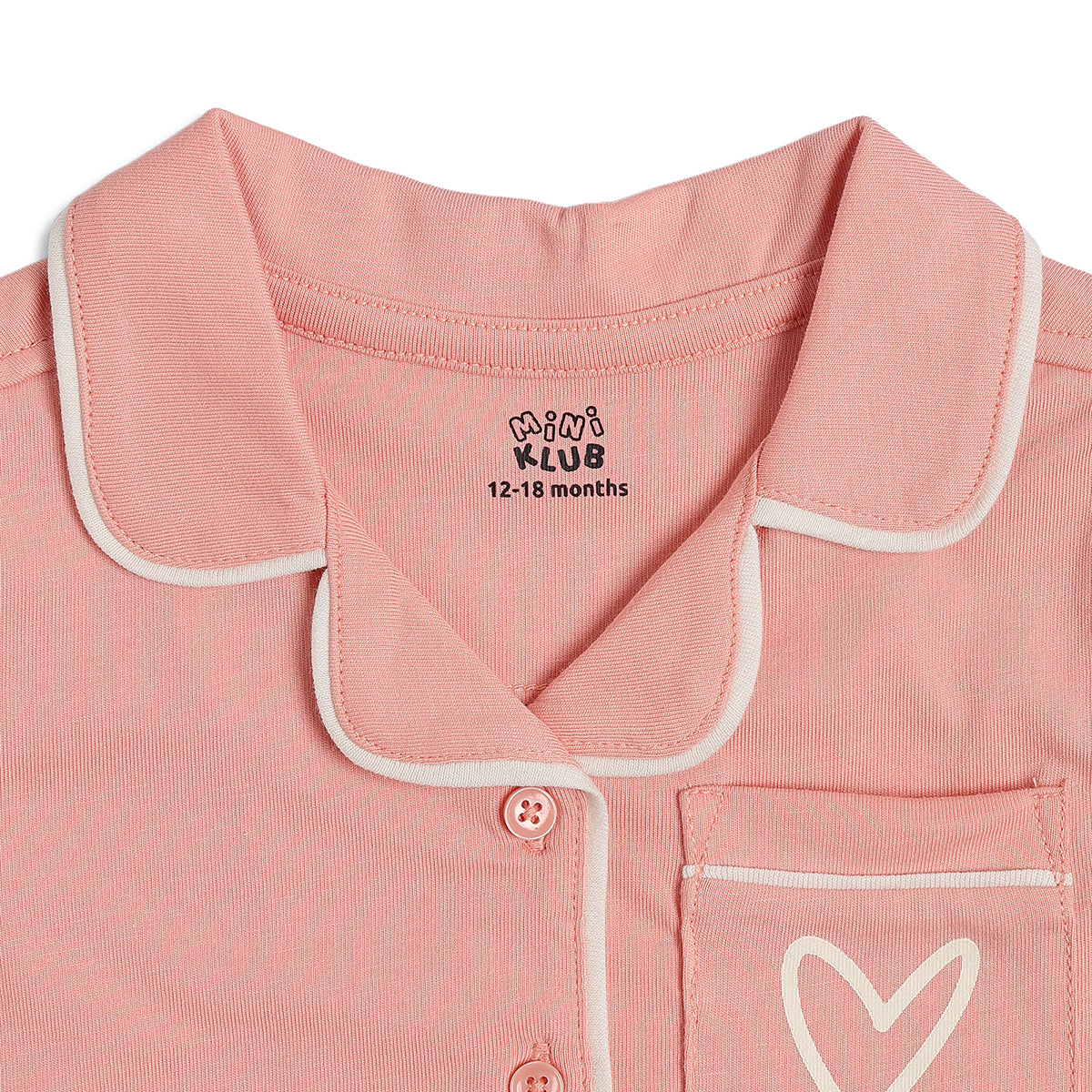 Baby Girls Solid Shirt & Shorts Night Suit Set with Collar Neck, Peach