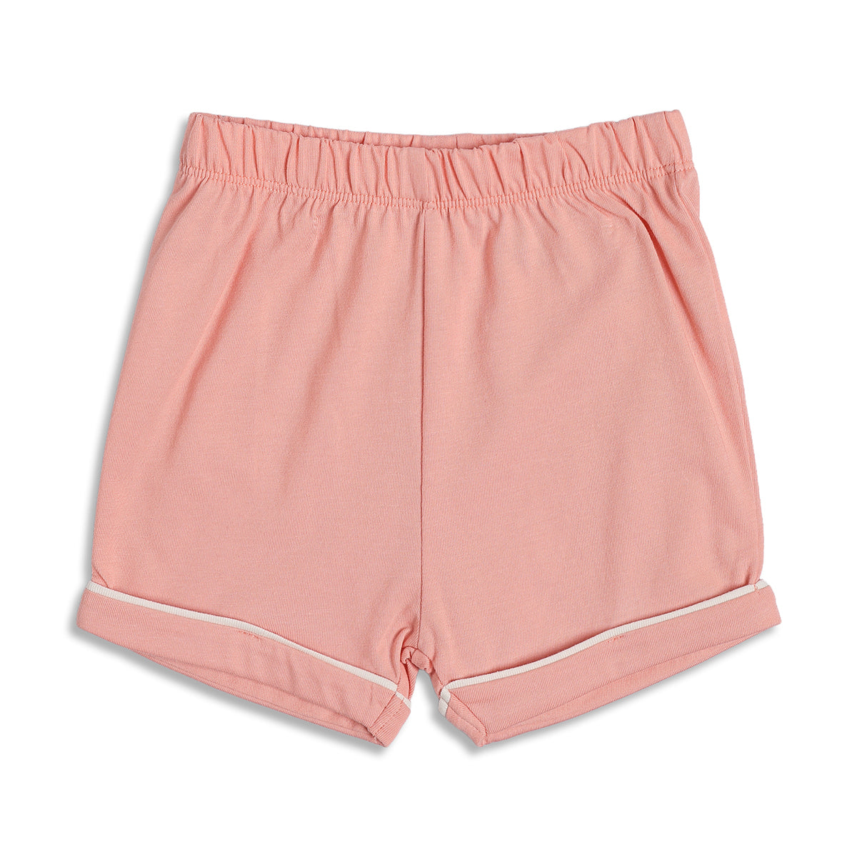 Baby Girls Solid Shirt & Shorts Night Suit Set with Collar Neck, Peach