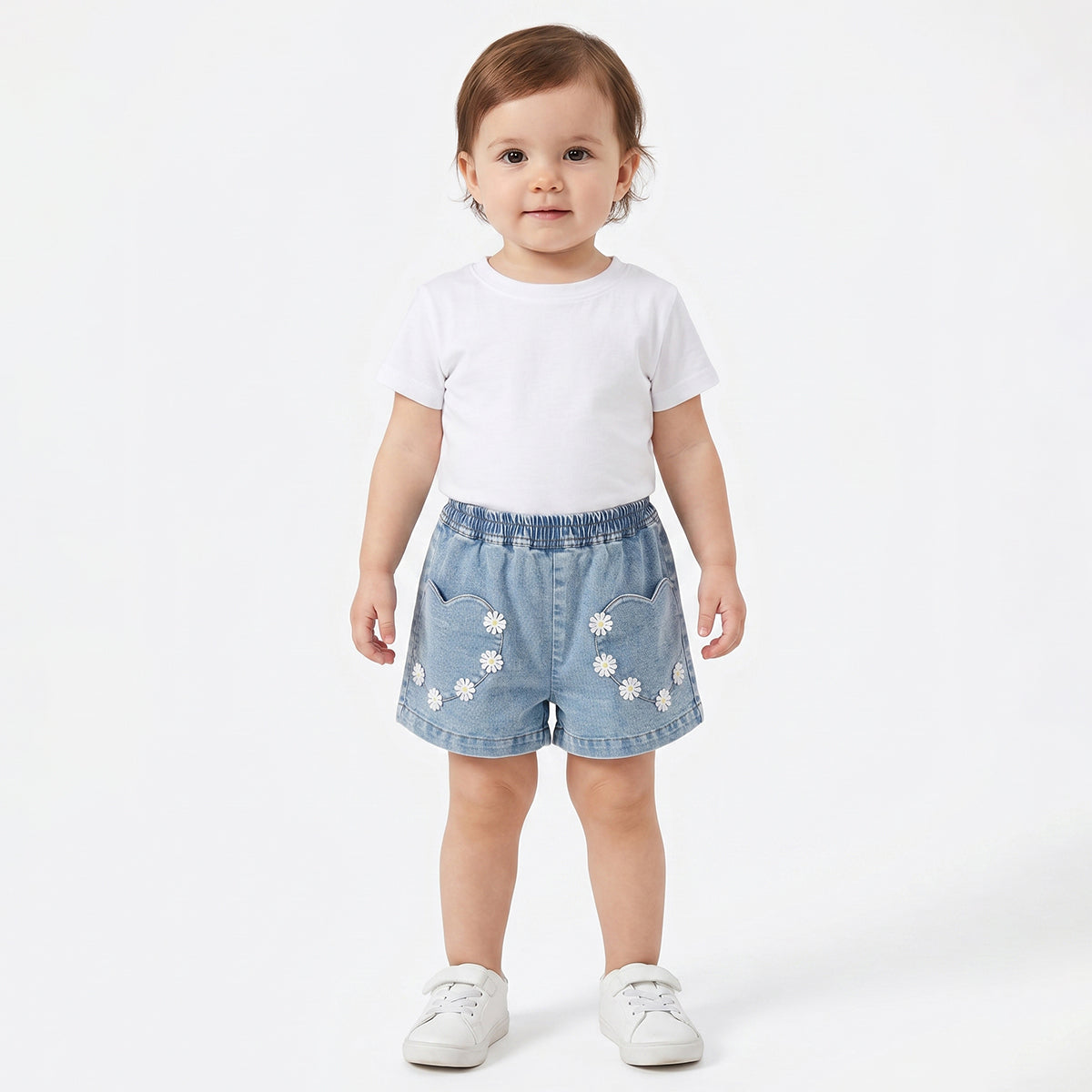 Baby Girls Embroidered Denim Shorts, Blue