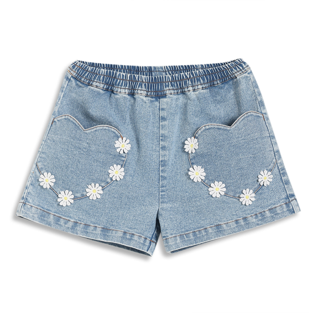 Baby Girls Embroidered Denim Shorts, Blue