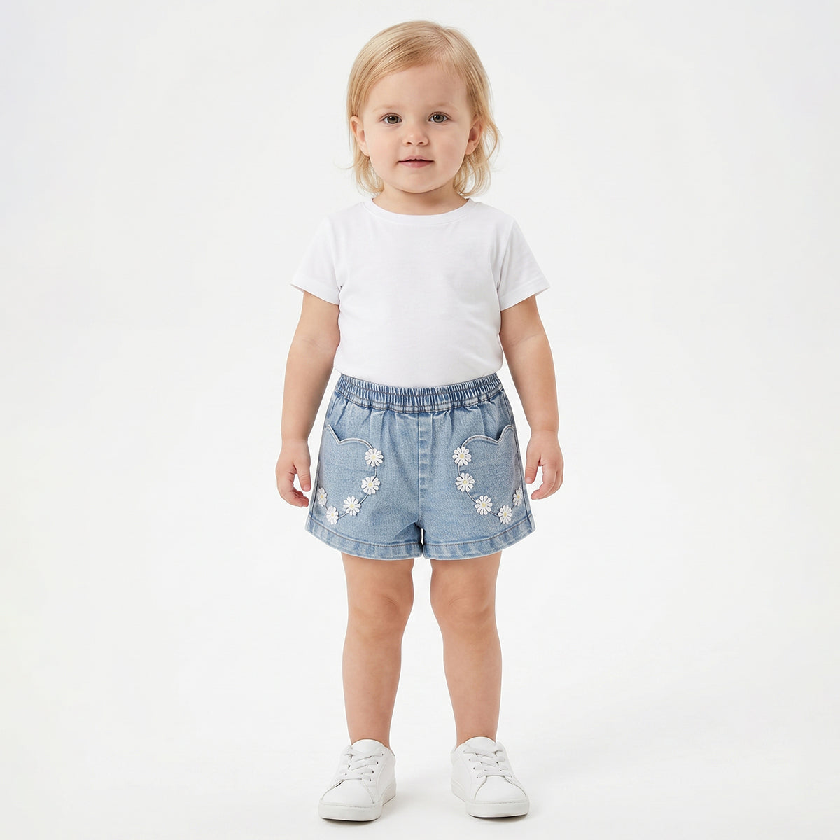 Baby Girls Embroidered Denim Shorts, Blue
