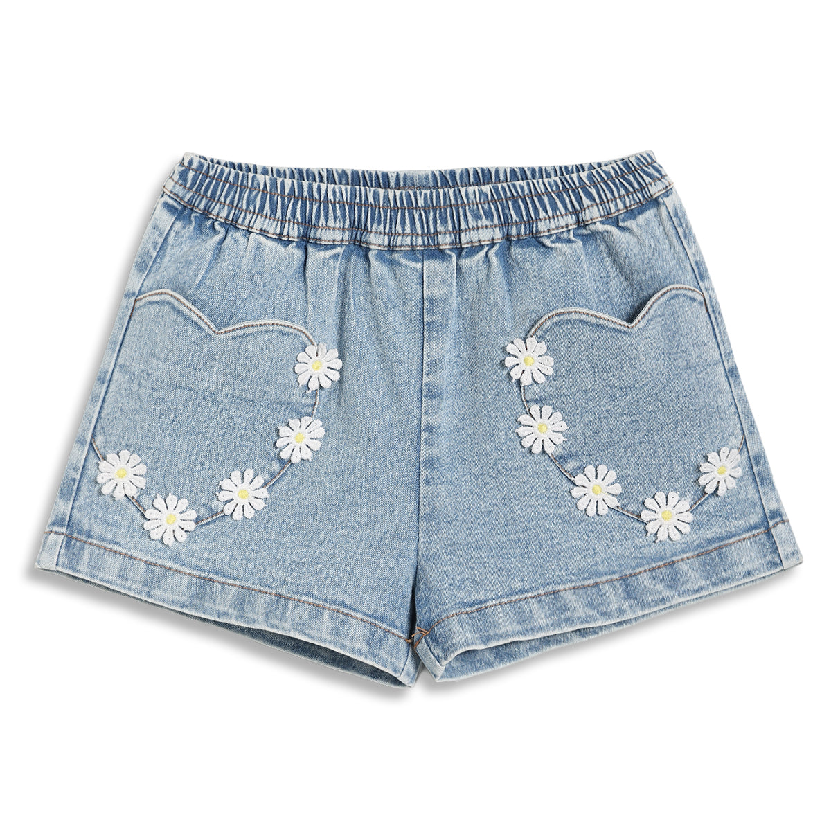 Baby Girls Embroidered Denim Shorts, Blue