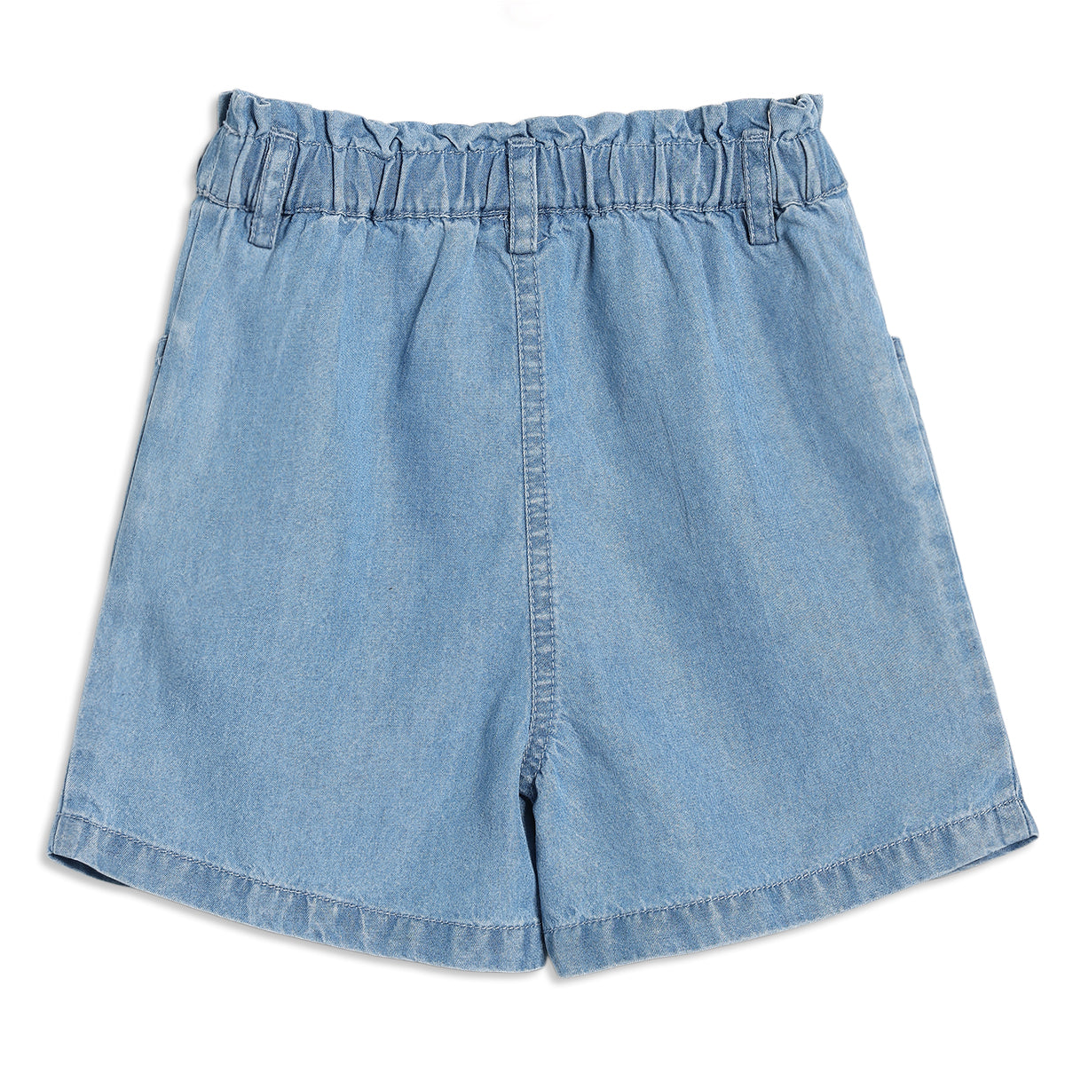 Baby Girls Denim Shorts with Floral Embroidery, Light Blue