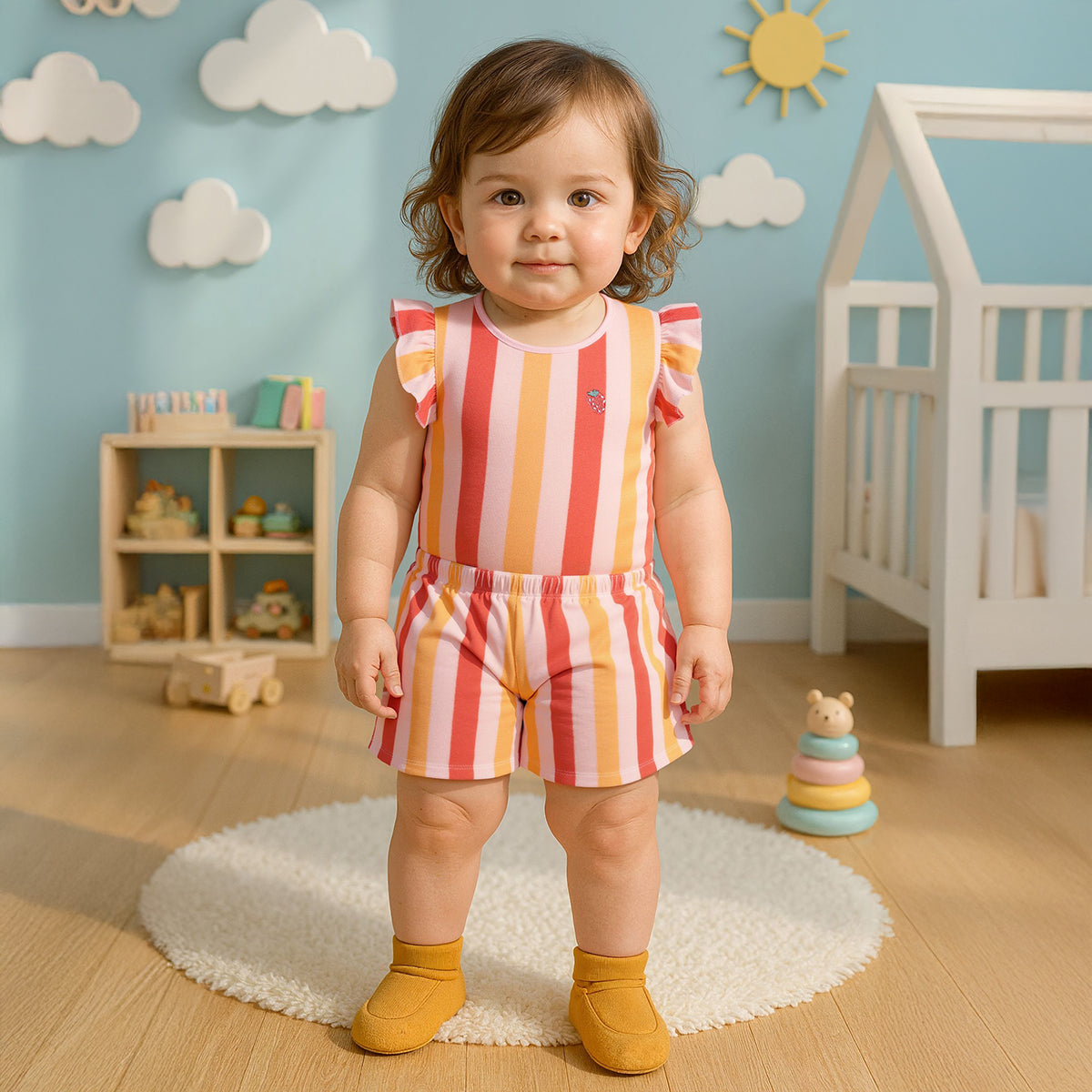 Baby Girls Multicolour Striped Shorts