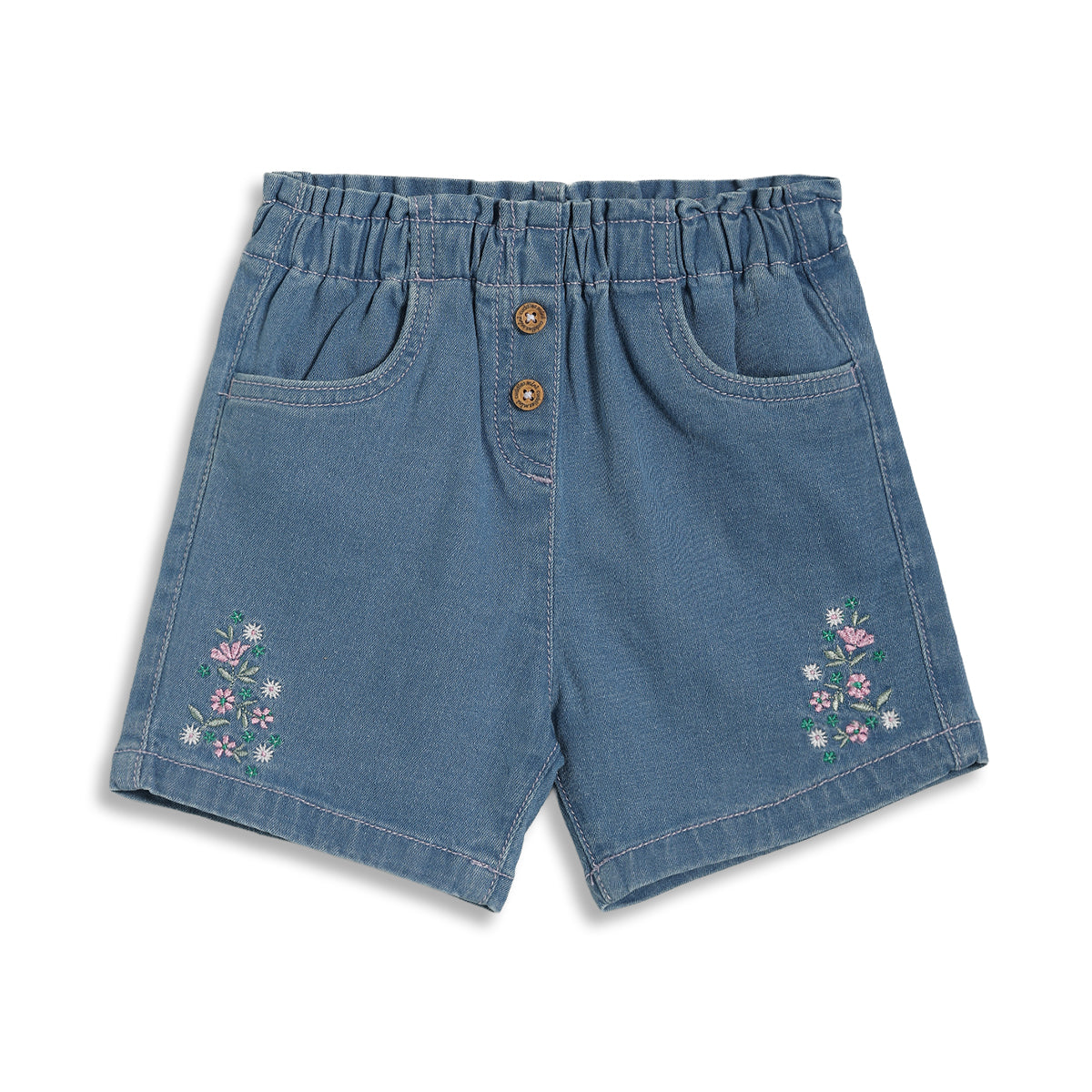 Baby Girls Floral Embroidered Denim Shorts, Blue